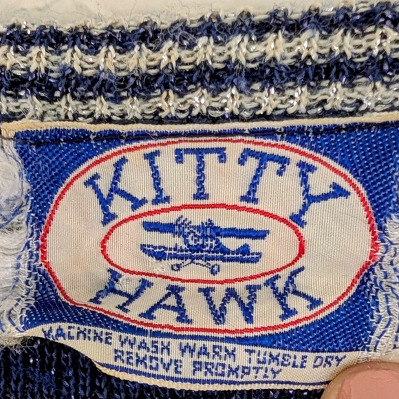 VTG Kitty Hawk Union Made Striped Metallic Thread  Retro Nautical Preppy - Picture 2 of 8